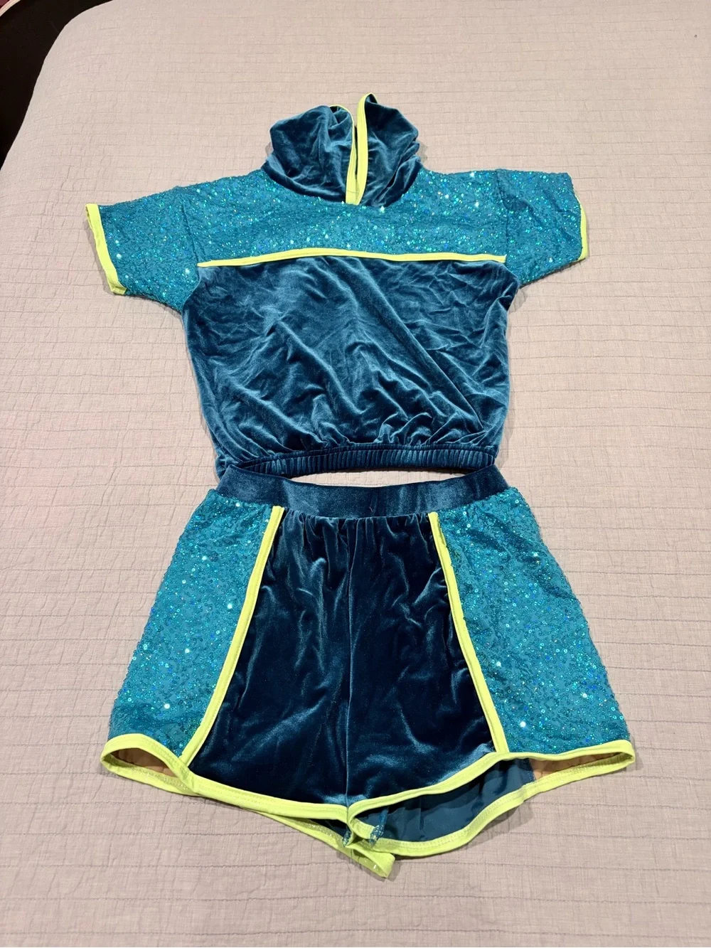 A Wish Come True “It’s Tricky” Dance Costume Set Turquoise Velvet LC